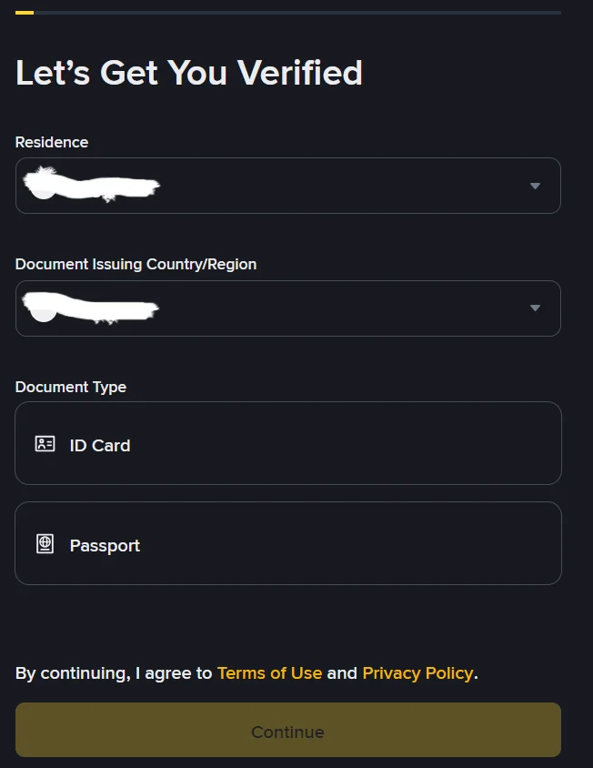 Select country and identity verification document